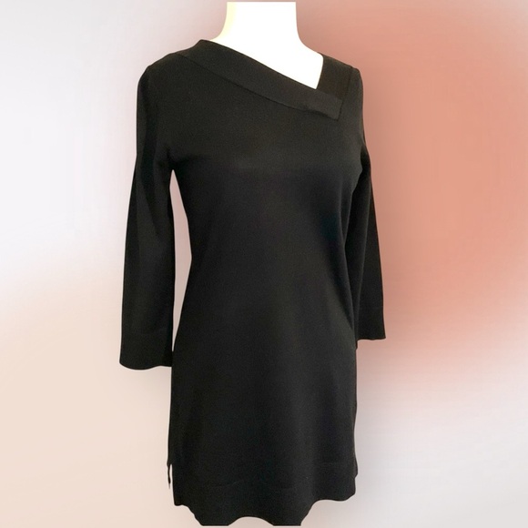 Cable & Gauge Black Asymmetrical V Neckline Fine Knit Sweater Tunic Size S - Picture 3 of 9